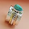 LRGKMCWTOB Vintage Sterling Silver Turquoise Ring for Women, Bohemian Style Handmade Dainty Ethnic Healing Stone Ring, Tribal Totem Cut Natural Turquoise Bridal Statement Ring Gift Size 7 #2