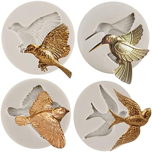 TEYOULIN 3D Bird Cake Fondant Molds Bird Silicone Mold For Sugar Cake Decorating Cupcake Topper Candy Chocolate Gum Paste Polymer Clay Set Of 4