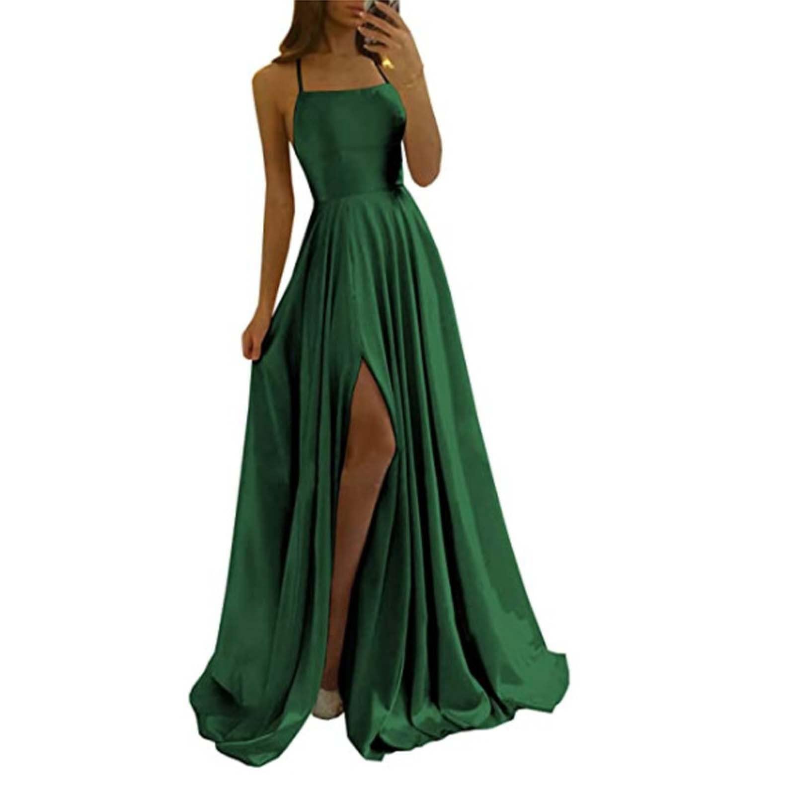 Brautjungfernkleider Lang Damen- Abendkleid Lang Mit Schlitz Frauen- Rückenfreies Kleid Spaghettiträger Kleid Sexy Rückenausschnitt Hochzeitsgast Kleid Brautkleid Elegant für Hochzeit
