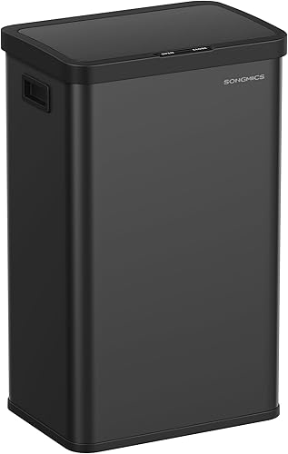SONGMICS Bote de basura automático con sensor de movimiento, 18 galones (68 litros) con tapa que se mantiene abierta, cierre suave, acero