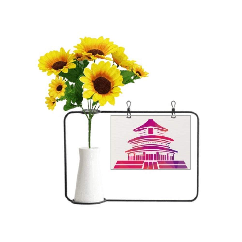 Tournesol artificiel vase bouteille porcelaine rouge Temple du Ciel pour déco intérieure