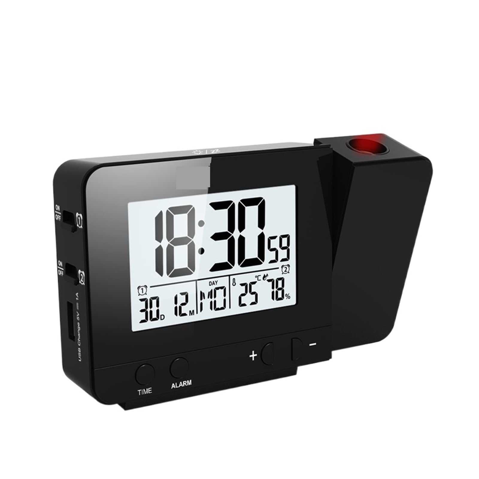 KOESRXNQW Digital Projector Alarm Clock LED Electronic Table Snooze Backlight Temperature Humidity Desk Led With Time Projection Clear Projection(Black)