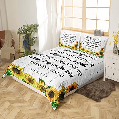 Sunflower Bedding Set Single Size Bible Verse Sunny Flowers Comforter Cover For Kids Child,Inspirational Quotes Duvet Cover Botanical Garden Floral Quilt Cover Rural Pastoral Style Rustic Room Decor - Image 2