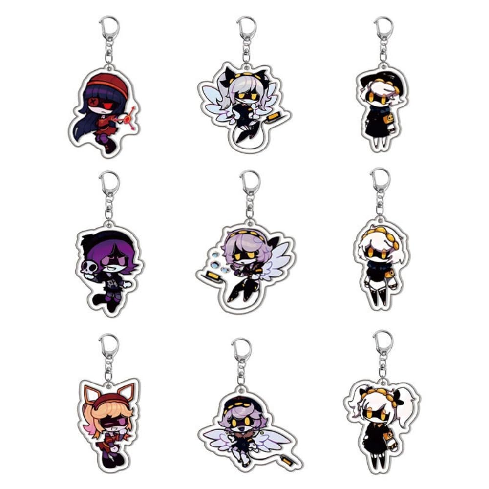 FEIDIAO 9pcs Drones Murders Keychain Anime Character Uzi, N, V Acrylic Key Pendants J, Doll, Tessa Figure Key Bag Decor Accessories