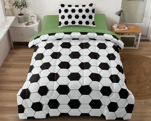 Leaflin Soccer Comforter Set Twin for Boys Girls, 4 Pieces Soccer Bedding Twin Bed in a Bag Set with...