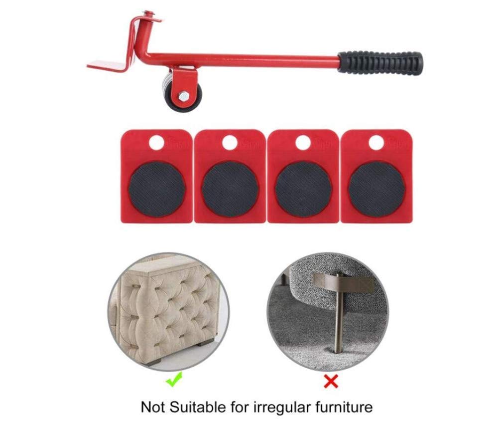 AADCART Furniture Lifter Easy Moving Sliders 5 Packs Mover Tool Set, Heavy Furniture Appliance Moving & Lifting System - Maximum Load Weight 330Lbs (Red) 1