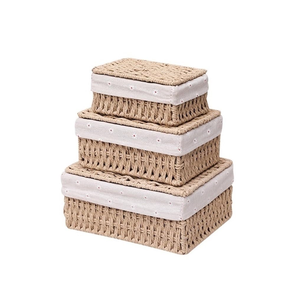 Basket Storage Box Kitchen bedroom Accessories Desktop Cosmetics Remote Control Sundries Key Sorting with Lid Dustproof Dormitory Woven