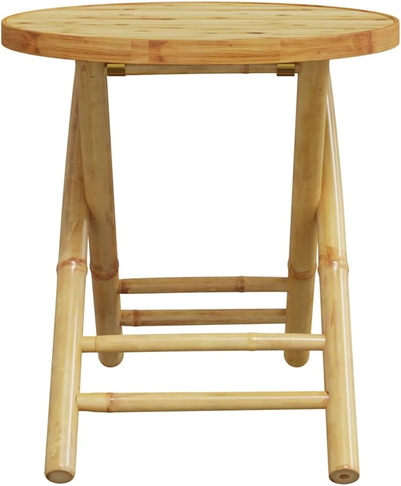 Garden Table Natural Bamboo Foldable Round Patio Table 17.7 Inch Diameter Small Outdoor Bistro Table Side Table for Balcony and Terrace