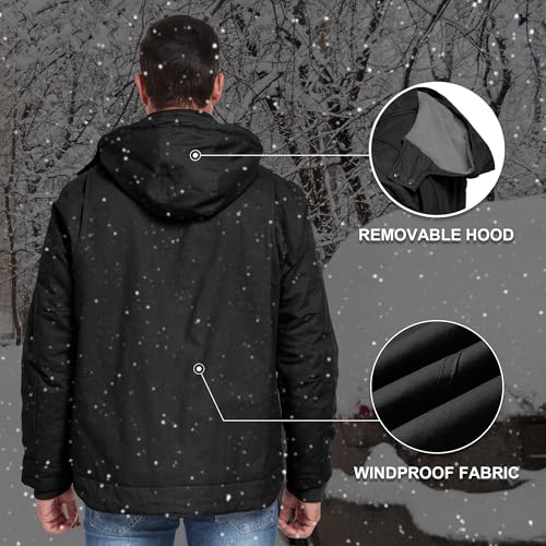 CHEXPEL Mens Fall and Winter Utility Jacket Relaxed Fit Work Coat Fleece Lined Hooded canvas Jacket3