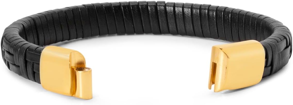 Bruno Magli Mens Classic Black Leather Bracelet