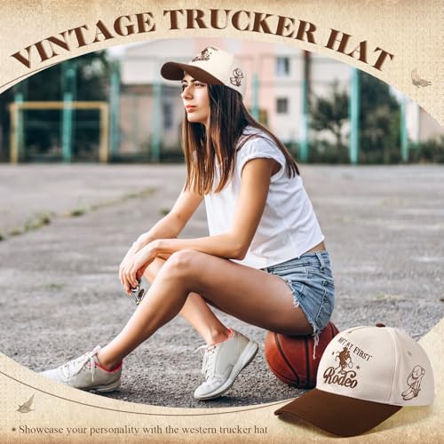 Image of JaGely Two Tone Western Cowboy /Cowgirl Trucker Hat for Women Men Gift Vintage Embroidered Country Baseball Cap