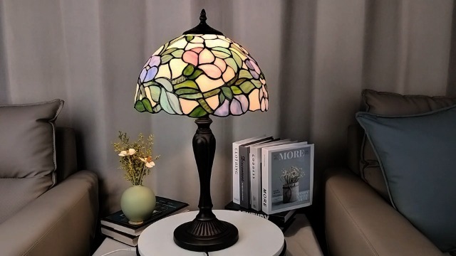 Image of TL0005 Tiffany Table Lamp Bedside Stained Glass Lamp Spring Floral Design Reading Desk Light 12X21.5 Inches for Bedroom Living Room Home Office, lED Bulb Included