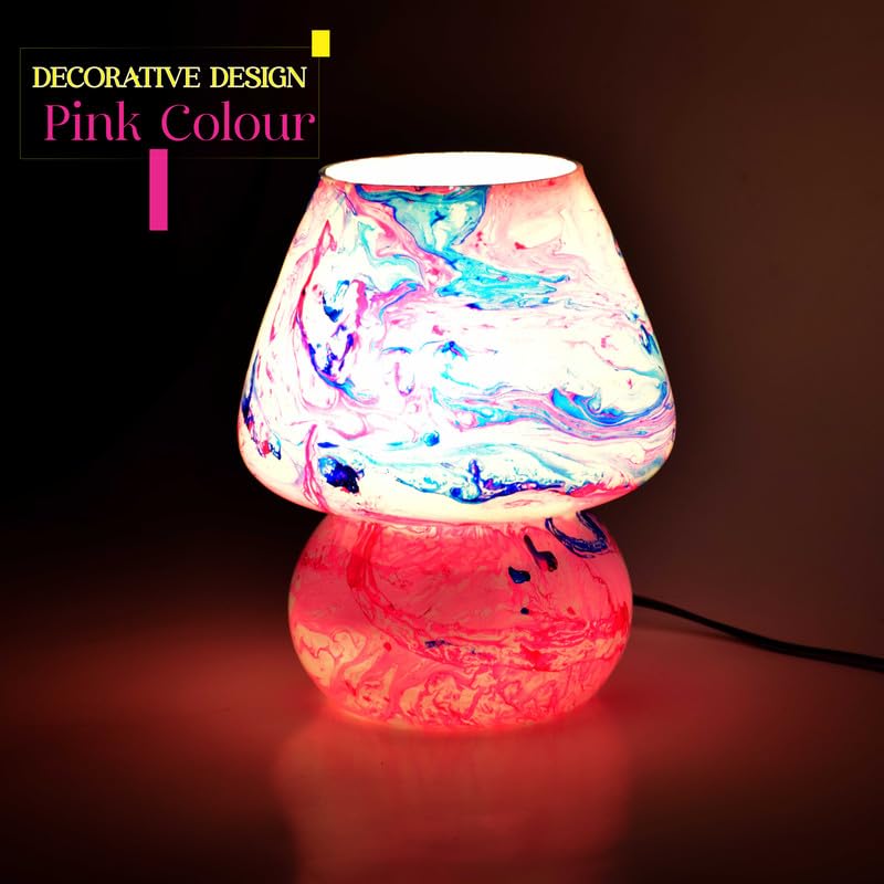Image of Pure Source India Glass Marble Design Mosaic Lamp for Home Decor, Indoor Lighting, Living Room (L-5 X H-17CM) (Pink)