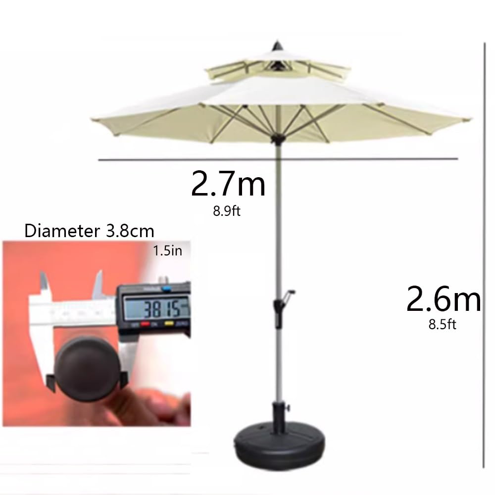 Ombrello Da Patio Doppio Tetto Ombrellone Dritto 270cm Impermeabile | Ombrellone Da Giardino Con Manovella Anti UV Ombrellone Da Esterno 8 Costole Palo In Alluminio