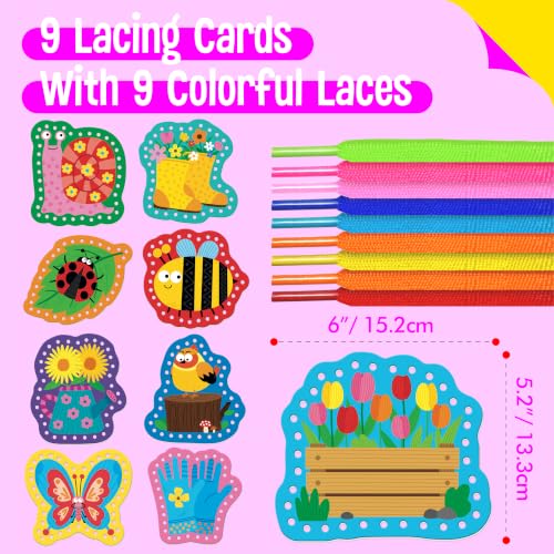 Image of Kids Lacing Cards, 9 PCS Double-sided Garden-themed S Cards with 9 Laces