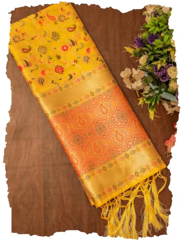 Image of DEVANGI Women's Woven Banarasi Silk Dupatta /Chunni For Women, Floral Print 1 Meter Wide and 2.3 Meter Length Printed Designer Dupatta /Chunni For Girls