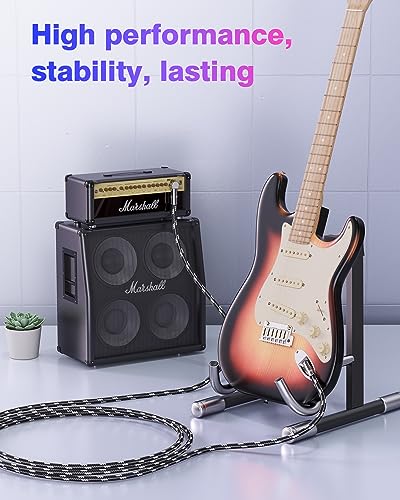 Image of New Bee Guitar Cable 10ft Electric Instrument Bass AMP Cord for Electric Mandolin, Pro Audio (Right Angle to Straight, Black White)