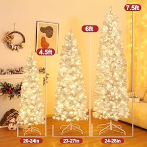 Decoway Pre-lit Pencil Christmas Tree 6ft Artificial Silver Tinsel Xmas Tree with Metal Stand Decoway Pre lit Pencil Christmas Tree 6ft Artificial Silver Tinsel Xmas Tree with Metal Stand