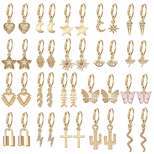 Gold Dangle Earrings, Funtopia 20 Pairs Butterfly Star Snake Earrings Set, Cute Small Hoop Earrings with Charms Statement Earrings for Women Girls Teens