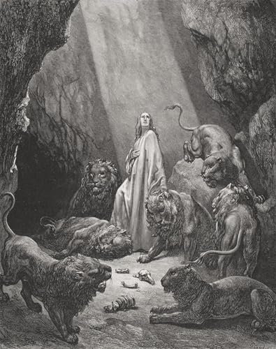 Cuadro pintura al óleo de Daniel en el foso de los leones para decoración de salón de 60x90cm