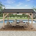 11‘x13’ Outdoor Patio Wooden Gazebo - Cedar Solid Wood Gazebo with Galvanized Steel Roof, Wooden Frame, Pavilion for Lawns, Beach, Patio, Garden (11X13FT)