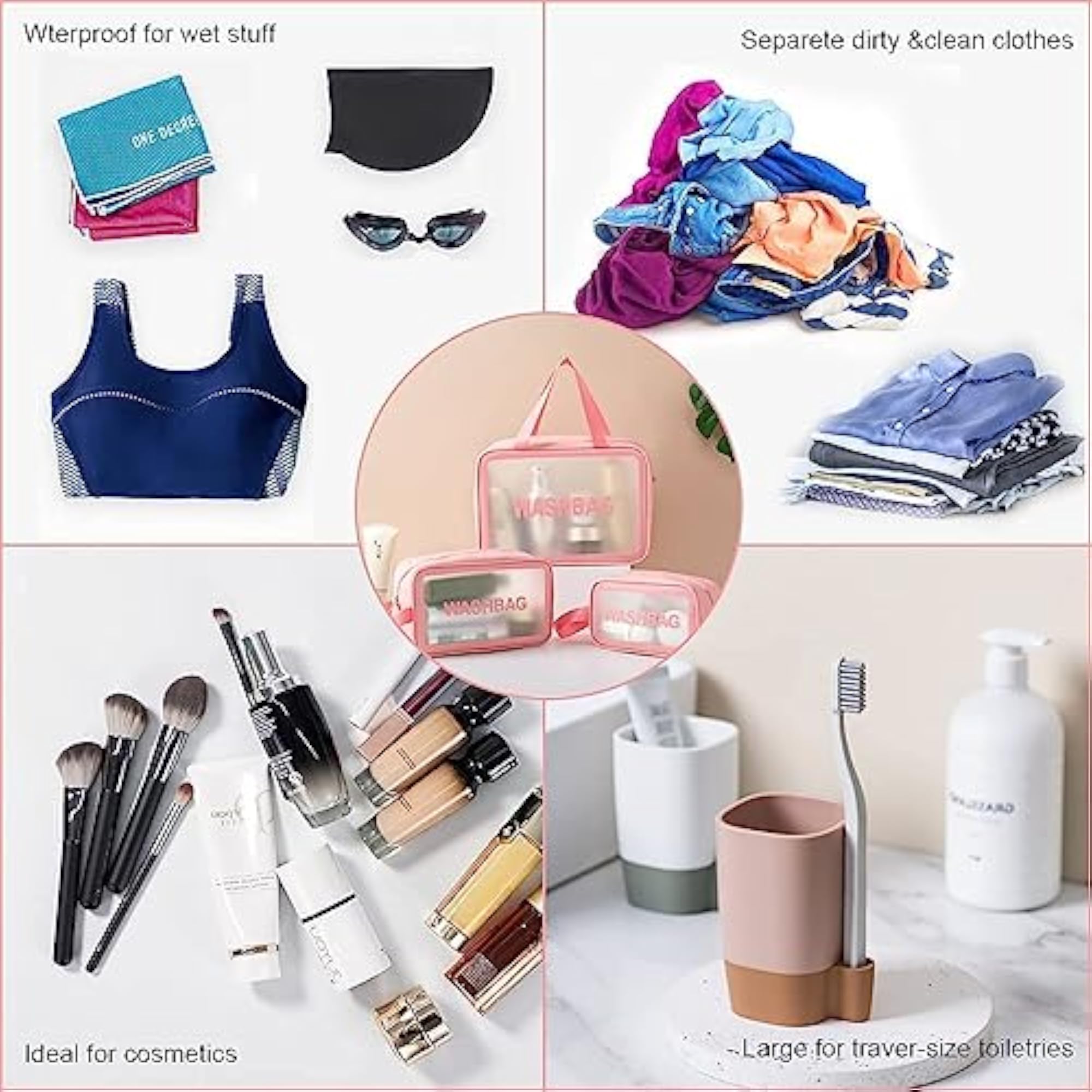 Travel Makeup Pouch Set, Toiletry Bag Cosmetic Organizer