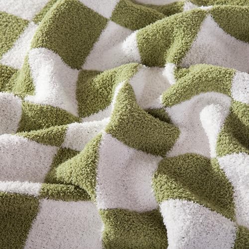 Image of Elegant Comfort Checkered Throw Blanket, Sage Green Super Soft Cozy Fluffy Warm Throw Blankets for Couch, Sofa, Chair, Bed, Camping, Picnic, Travel Lightweight Bed Blanket (50 inch x 70 inch)