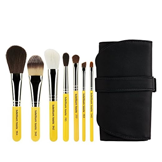 Bdellium Tools Professional Makeup Travel Line Basic 7pc. Brush Set with Roll-Up Pouch