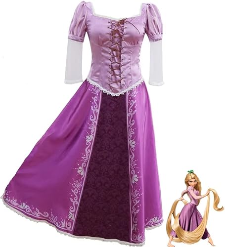 Hotcostyle Vestido morado enredado Rapunzel Cosplay disfraz princesa Lepe vestido mágico púrpura