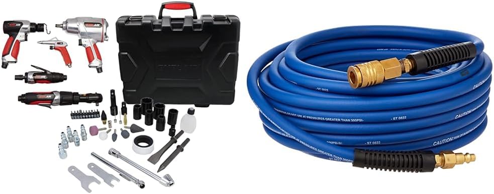 Milton EX5005KIT 50 Piece Professional Air Tool Kit & Estwing E1450PVCR 1/4" x 50' PVC/Rubber Hybrid Air Hose with Brass 1/4" NPT Industrial Fitting and Universal Quick Connect Coupler