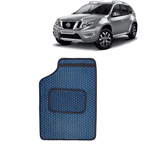 Image of Kingsway Dotted Design Car Floor Foot Mats Universal Fit for Nissan Terrano, Model Year : 2009-2018, Water and Dustproof, Color Blue, Set of 5 Pieces