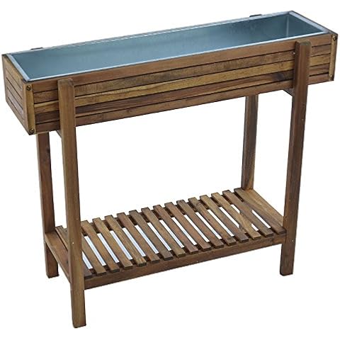 LIMAL Hochbeet 100% FSC-Akazienholz Zinkwanne Ablage Wetterfest Braun 75 x 90 x 30 cm Cover