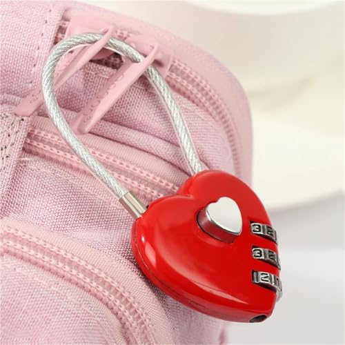 Cadenas en forme de cœur rose : mini serrure code 3 chiffres valise - 4