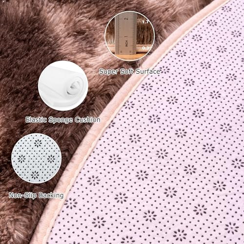 Round Fluffy Brown Tie-dye Rug - 3FT Super Soft Circular Shaggy Plush Carpet for Kids' Room