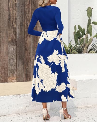 Image of BTFBM Womens Floral Maxi Dress Fall 2025 Casual Crewneck Long Sleeve Ruffle Flowy Cocktail Wedding Guest Dresses