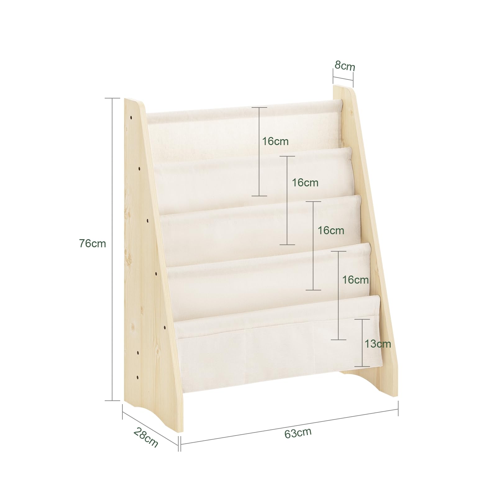 SoBuy Librería Infantil Montessori Estantería Libros Infantil con 4 Estantes y 3 Bolsillos de Tela Biblioteca para Almacenaje de Libros y Juguetes Natural 63x28x76cm KMB50-N