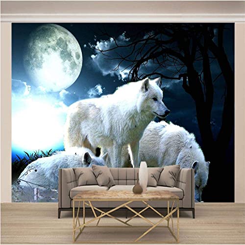 Forest Animal White Wolf Wall Mural Peel And Stick Self-Adhesive Wallpaper Removable Large Sticker Foil Wall Decor Print Picture Image Wall Stickers Wall Posters Children'S Room Wall Art 200 x 150 cm