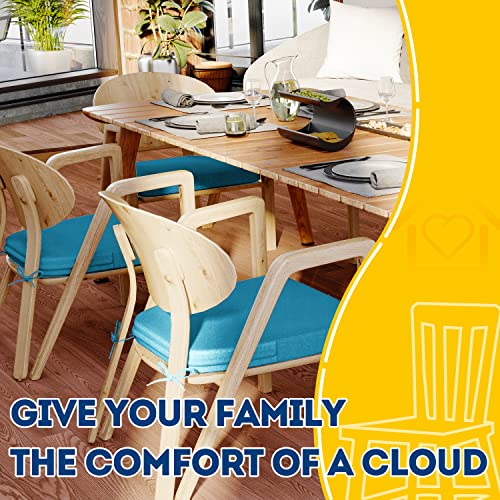 Image of AAAAAcessories D-Shaped Chair Cushions, 2 inch Thick Dining Chair Pads with Ties and Removable, Machine-Washable Cover, 17 inch x 16 inch, Set of 2, Teal