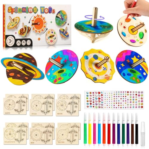 Kit Toupies en Bois pour Enfants, 12 Pièces Toupie en Bois Kits, Toupies Jouets en boi De Loisir Creatif Enfant, Jouet Créatif en BOI pour Garçons et Filles...