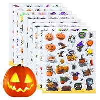 Jsdoin 8 Sheets Halloween Puffy Stickers for Kids, Children 3D Stickers Party Bag Filler for Kids Halloween Party Gifts Scrapbooking Including Pumpkins Jack Ghost Bats Monster Bat Witch