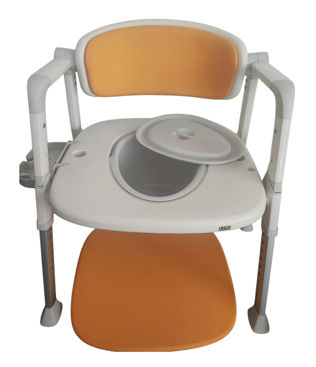 Toilettenstuhl mit Eimer & Armlehnen – höhenverstellbar, gepolstert & stabil bis 136 kg – Duschstuhl/Nachtstuhl für Senioren