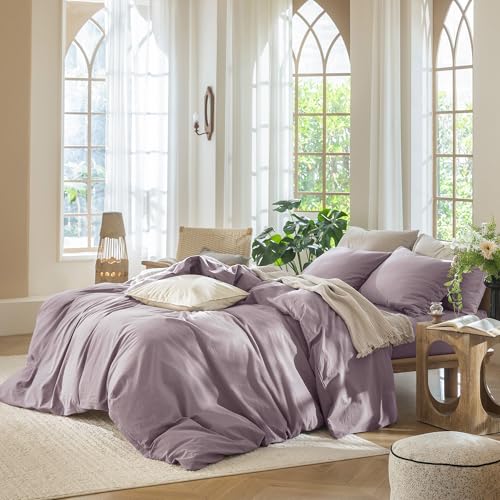 Image of MooMee Duvet Cover Set 100% Washed Cotton Linen Like Oversized King Plus | Relaxed Linen-like Texture. Soft, Breathable & Long-lasting Comfort. Lightweight. Hidden Zipper with 8 Interior Corner Ties