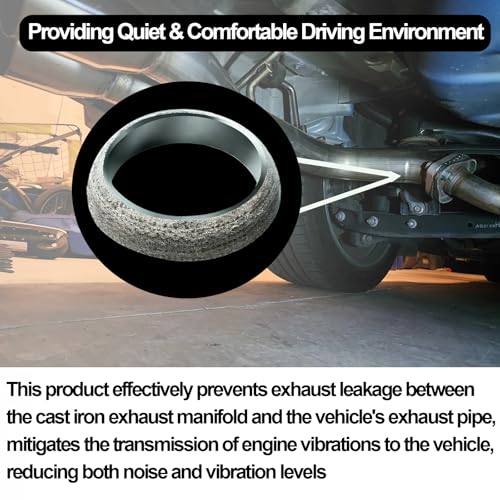 Image of ID 2.36In /60mm Car Exhaust Manifold Gasket, 2Pcs Automotive Exhaust Muffler Gasket, Graphite Muffler Flange Connector Replacement for Most 2-3 /8 inch OD Car Pipes