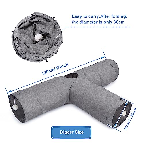 Image of Ownpets Cat Tunnel, Extra Large 3 Way Collapsible Kitty Tunnel Cat Tube with Plush Ball & Feather Toy, Cat Play Tunnel for Large Cat, Kitten, Puppy, Rabbit(12 inches in Diameter)