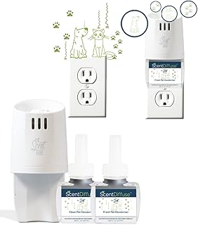 ScentDiffuse Pet Odor Deodorizing Air Freshener Starter Kit with 1 Fresh Pet Deodorizer,1 Clean Pet Deodorizer & 1 Diffuser