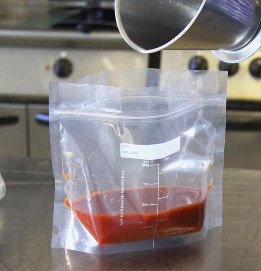 Tip 'N' Zip Liquid Storage Bags, Soup 'n' Sauce Sealed Freezer Clear Storage Bags, Pack of 24 Self- Standing Resealable Pouches Freezer Safe