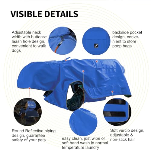 FLYING TAIL Nicht Steif, Super Weiche Haptik Hunde-Regenmantel, Reflektierend, Verstellbar, Einfach Anzuziehen, Leinenloch für S - XXXXXL Hunde (Blau, XL)