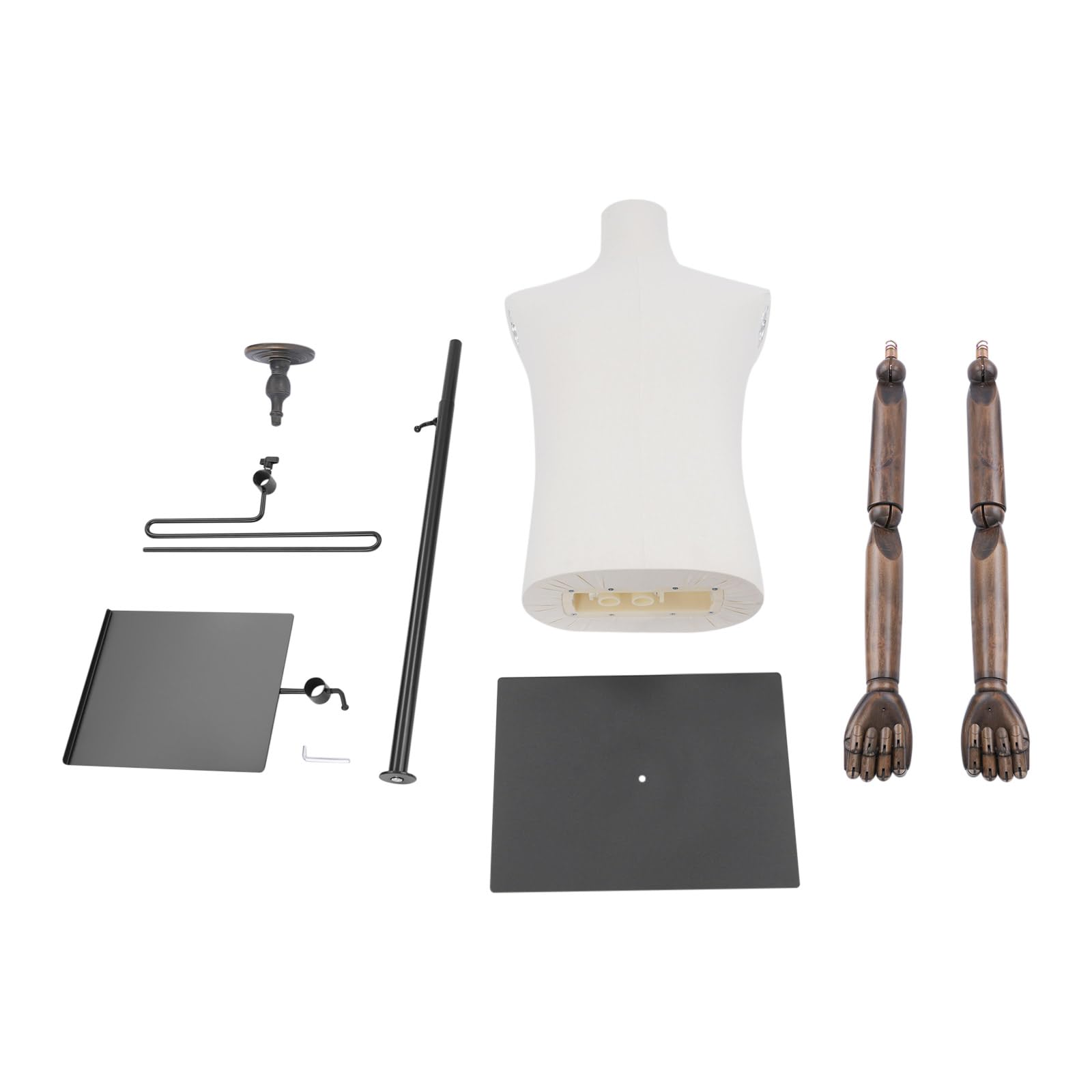Męski modelowy korpus, regulowana wysokość 70-130 cm, męski tors, ekspozycja, płyta do sklepów z odzieżą butikową, do t-shirtów, kurtek, garniturów (biały, antyczny, czarny, 130 cm)