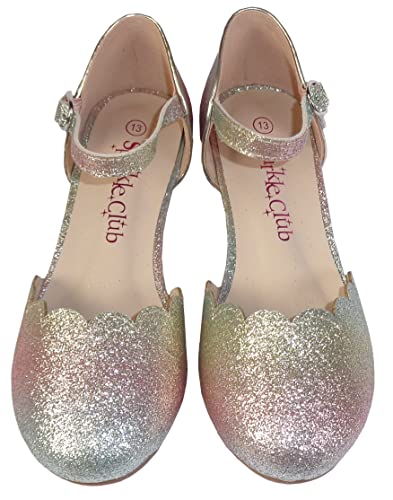 Ragazze Sparkly Rainbow Gitter Tacco Basso Partito...