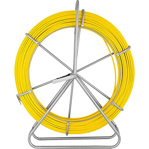 Happybuy Fish Tape Fiberglass 6Mm 656Ft,Duct Rodder Fish Tape Puller Fiberglass Wire Cable Running With Cage And Wheel Stand,Durable Steel Reel Stand,Fish Tape Min Bending Radius 13 Inch/330 Mm #TOP7